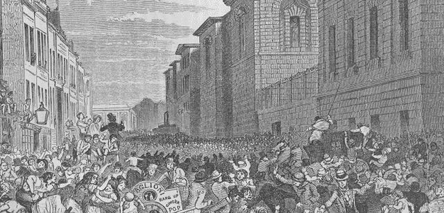 Crowds outside Newgate Prison