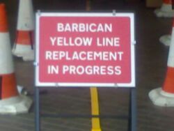 Barbican yellow line replacement in progress