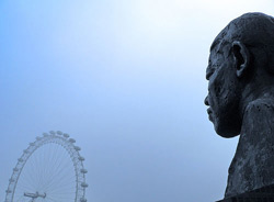 Nelson Mandela statue and the London Eye