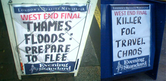 Evening Standard hysterical weather headlines