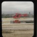 View of the London Air Ambulance from inside the helipad offices.