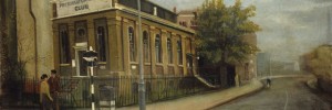 Situated on the corner of Commercial Road, the building was demolished in the 1960s and the site covered in residential properties. The artist is thought to be Tom Keating. This Lewisham artist tried to make a living as a painter in the 1950s but did not have great success. He discovered he could make more money forging old masters like Rembrandt and Samuel Palmer.