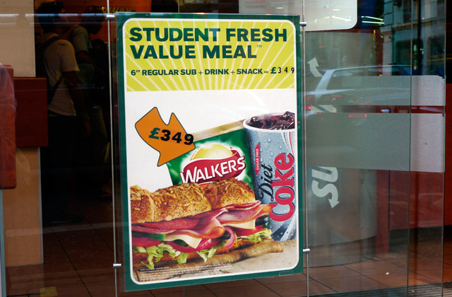Subway Sub costs 349 pounds