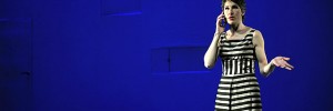 Tamsin Greig as Diane, a woman with a cellphone for a soul. Photo by Hugo Glendinning