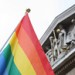 Rainbow flag outside the Bristish Museum - photo by zefrog