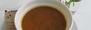 Carrot and coriander soup with fresh ginger at the Lumen cafe
