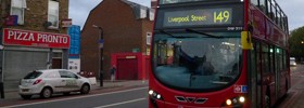 The double-decker 149 on Kingsland Road this morning