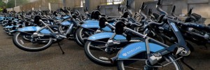 Bikes are piled up after the afternoon rush hour