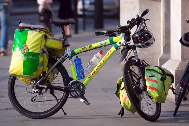 London ambulance Service bicycle, Trafalgar Square.