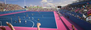 An artist's impression of the Hockey Centre as it might look during the London 2012 Hockey competitions. Image by Populous.