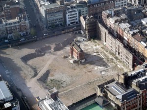 The former Middlesex Hospital site looks surreal from on high.