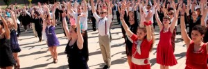 Showtime Challenge and dancers set a world record for the largest Charleston dance on Monday at Pimlico Academy, dancing the The Drink Up Chicken Charleston