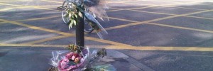 Flowers at the roadside for Min Joo Lee, photo my James Thomas (@JamesWPThomas)