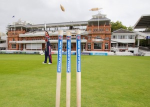 Amy Oliver hits the stumps at Lord's Cricket Ground