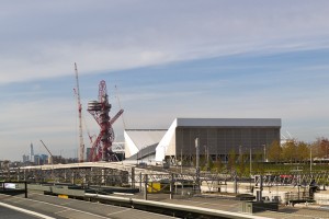 The Orbit and the Aquatics centre. The Shard can be seen to the left. Photo / Dean