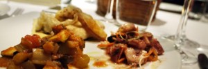 Caponata (Sicilian ratatouille), an octopus salad and sardines "fritto misto".