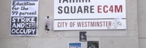 A sign for Tahrir Square at Occupy LSX.