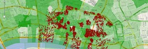 1665 plague deaths and population density mapped against modern London