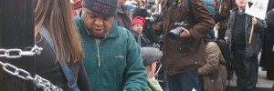Protesters in chains