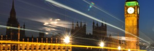 The Palace of Westminster at night with light trails