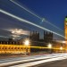 The Palace of Westminster at night with light trails