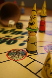 Nazi Children’s Board Game, Juden Raus (Jews Out), manufactured commercially in 1936.  The aim of the game is to move around the board and round up ‘Jews’ represented by yellow conical counters, and return to your ‘Collecting Point’.  The first to collect six ‘Jews’ wins.