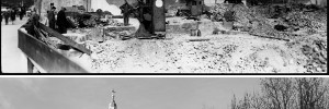 A dirty St Paul's Cathedral in 1942 (top), when the blitz was damaging its surroundings. A much cleaner St Paul's today (bottom).
