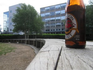 Bottle on a bench, by psyxjaw