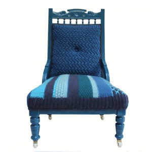 Rocky is an Edwardian ladies chair which has been restored and recovered with a highly textured stripe knit seat and an intricate cable knit back. With one deep-set crochet button. £1,400