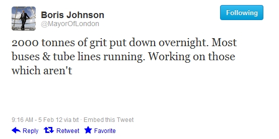 boristweet_050212 2000 tonnes of grit put down overnight. Most buses & tube lines running. Working on those which aren't
