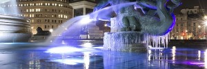 Ice on the fountain at Trafalgar Square