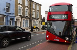 The bus arrives at Graham Road, Hackney