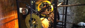 Clock mechanism in St Augustine's Tower, Hackney (events all week). Image by M@.