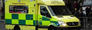 An London Ambulance With Blue Flashing Lights