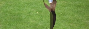 A ceramic tulip in Paul Cummins' flower garden outside Westminster Hall