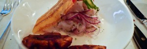 Peruvian ceviche with fried plantain
