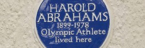 Blue plaque to Olympic athlete Harold Abrahams. Photo courtesy of English Heritage
