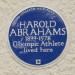 Blue plaque to Olympic athlete Harold Abrahams. Photo courtesy of English Heritage Blue plaque to Olympic athlete Harold Abrahams. Photo courtesy of English Heritage