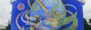 Commissioned by Tony Banks, this anti-nuclear mural on Coldblow Lane must be the only one to feature a missile-riding Michael Heseltine. It was created in 1983 by Brian Barnes and the London Muralists for Peace.