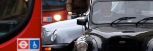 A cyclist in London traffic