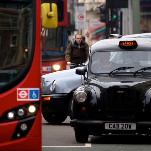 A cyclist in London traffic