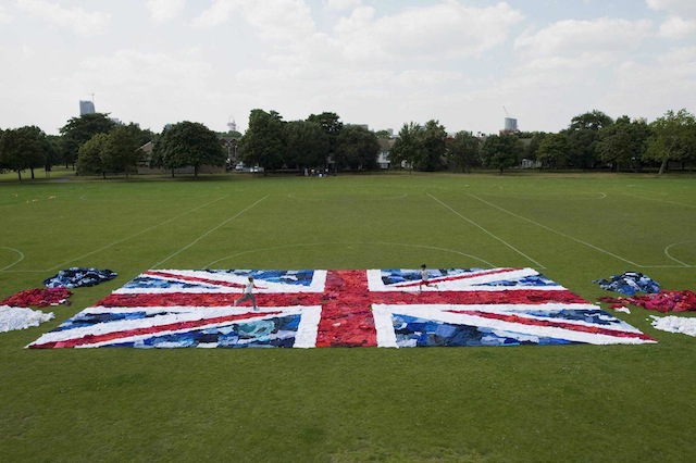 East London children create worlds largest Union Jack clothes mosaic - Marks and Spencer Shwopping © 1