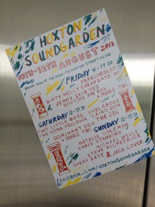 A flyer for Hoxton Soundgarden stuck on a lift door