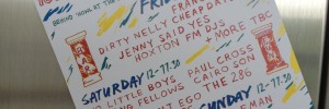 A flyer for Hoxton Soundgarden stuck on a lift door