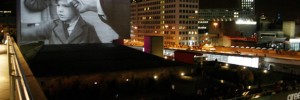 Films on the National Theatre's flytower. By Ludo Des Cognets