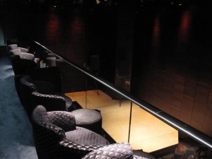 The view from the mezzanine in the studio. You have to imagine the baby grand and the sulty songstress / wise-cracking comedian on that stage for now