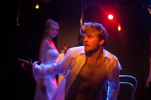 Kelly Hotten (The Duchess) and Orlando James (Ferdinand) in The Duchess of Malfi. Photo by Richard Lakos