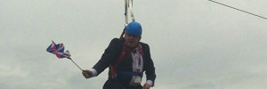 Boris Johnson on a zip wire, Victoria park, east London