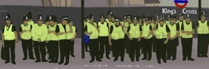 A line of police outside King's Cross station.