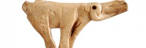 Spear thrower made from reindeer antler, sculpted as a mammoth. Found in the rock shelter of Montastruc, France, c. 13,000-14,000 years old; Copyright of The Trustees of the British Museum